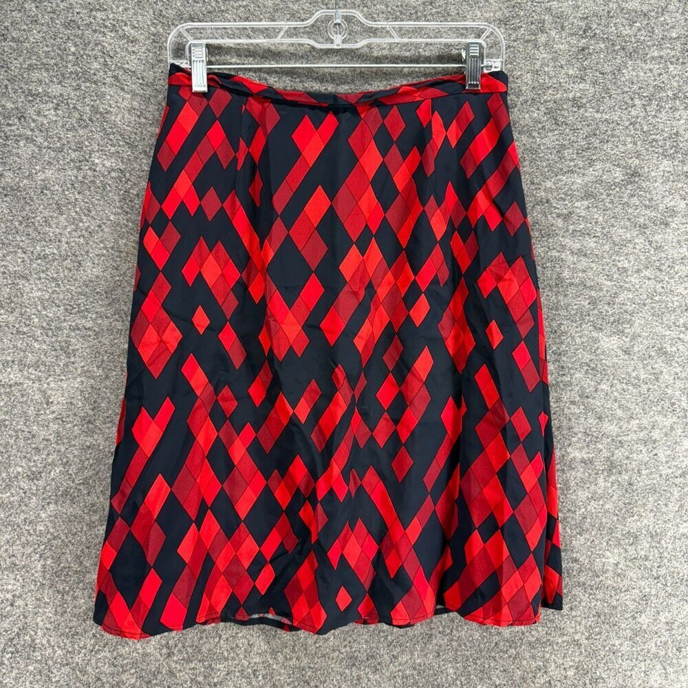 Casual Corner Skirt Women 8 Red Geometric A-Line Midi Zipper Mid Rise Lined